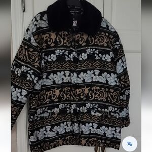 Patterned Light SILK Jacket with detachable  Black Fur  Collar.pi To Pit 23"